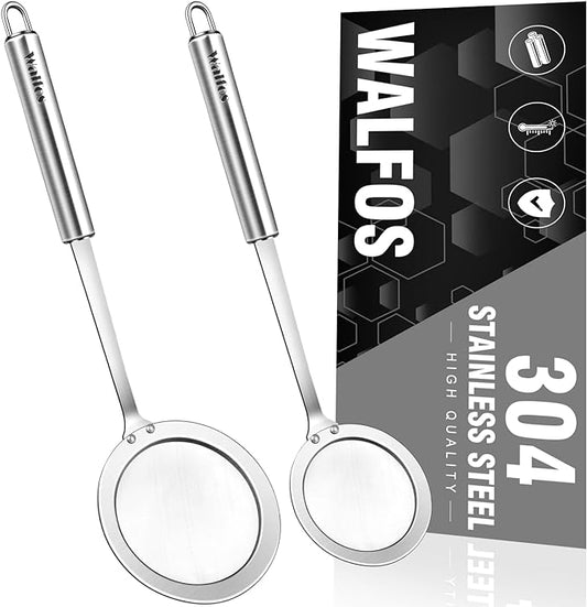 Walfos Fat Skimmer Spoon, 304 Stainless Steel Fat skimmer For Cooking, Fine Mesh Strainer, Food Strainer Fit For Separation Of The Floating Foam, Fat, Grease - Set of 2 Sise by Walfos