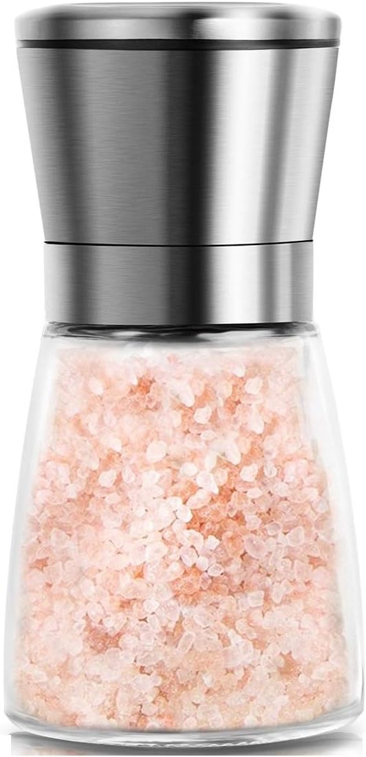 Mincham Manual Salt or Pepper Grinder for Professional Chef, Best Spice Mill with Stainless Steel Cap, Ceramic Blades and Adjustable Coarseness, Refillable Glass Body with 6OZ Capacity by Mincham