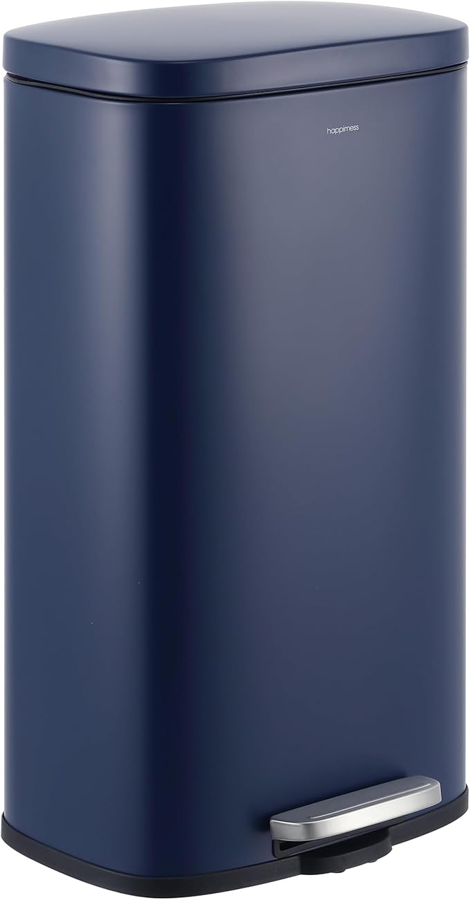 happimess HPM1011E Curtis 8-Gallon Step-Open Trash Can, Fingerprint Resistant, Modern, Minimalistic for Home, Kitchen, Laundry Room, Office, Bedroom, Bathroom, Denim Blue by Happimess