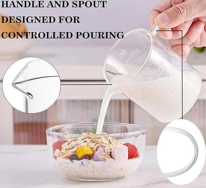 Ackers Etched Graduated Glass Measuring Cup - [Insulated Handle | V-Shaped Spout] - High Borosilicate Glass Measuring Cup for Kitchen or Dining, Easy to Read, 250ml (8oz, 1 Cup) - Image 3