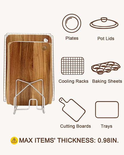 Pot Lid Organizer Cutting Board Holder Inside Cabinet 304 Stainless Steel Pots and Pan Organizer Under Cabinet Pot Cover Cookie Sheet Bakeware Serving Tray Cooling Rack Stand Kitchen Countertop - Image 3