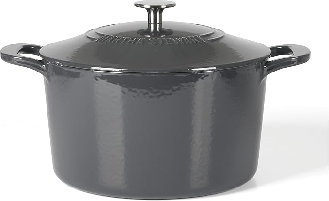 Martha Stewart Gatwick 7 QT Enamel Cast Iron Dutch Oven – Gray, Durable Heavy-Duty Dutch Oven for Slow Cooking, Braising, and Baking by MarthaStewart