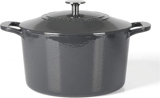 Martha Stewart Gatwick 7 QT Enamel Cast Iron Dutch Oven – Gray, Durable Heavy-Duty Dutch Oven for Slow Cooking, Braising, and Baking by MarthaStewart
