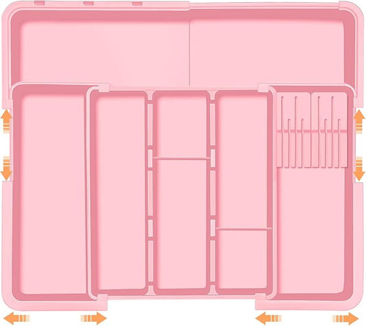 Homecor Utensil Drawer Organizer for Kitchen, Expandable Silverware Organizer Cooking Utensils Tray, Large Cutlery and Flatware Holder, Kitchen Tools & Gadgets Storage (Pink)