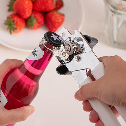 Can Opener Manual, Can Openers Hand Held with Comfort Anti-Slip Handles, Heavy Duty Stainless Steel Can Opener Smooth Edge and Bottle Openers, Easy Turn Can Openers for Seniors, Kitchen, White - Image 4