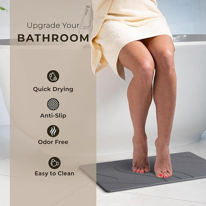 TOSORO - Stone Bath Mat Diatomaceous Earth Shower Mat Non-Slip Super Absorbent Diatomite Stone Bath Mats for Bathroom Floor Quick Drying Natural Easy to Clean (23.5 x 15) - Graphite