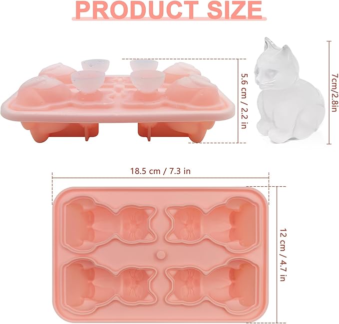 3D Cat Ice Cube Mold Silicone Large Ice Cube Tray with Lid for Cocktail Whiskey Bourbon, Fun Shapes Ice Cube Trays for Freezer, Big Ice Molds Cute Cat Gifts for Women Cats Lovers