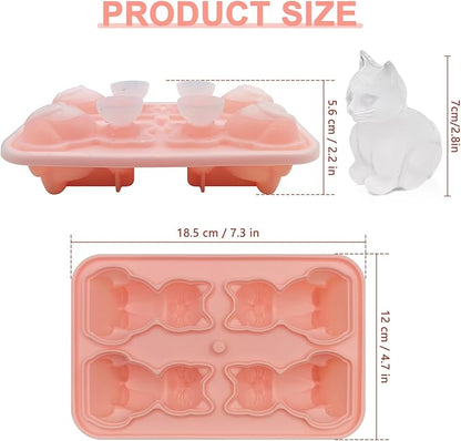 3D Cat Ice Cube Mold Silicone Large Ice Cube Tray with Lid for Cocktail Whiskey Bourbon, Fun Shapes Ice Cube Trays for Freezer, Big Ice Molds Cute Cat Gifts for Women Cats Lovers
