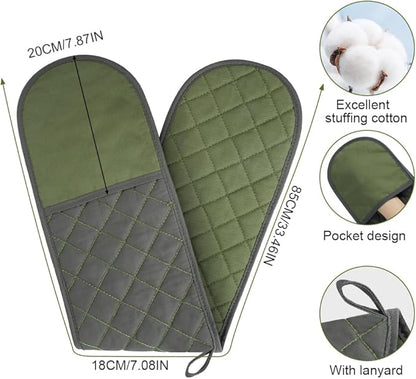 AUAUY Green Double Oven Mitts, 250°C/482°F Heat Resistant BBQ Mittens with Ropes, Silicone Non-Slip Design Kitchen Mittens, Cooking Glove Kitchen Accessories for Cooking Baking Grilling - Image 2