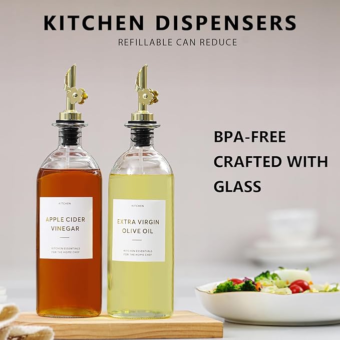 HOMCDALY Olive Oil Dispenser for Kitchen, 11.8oz Glass Dispenser Bottles with Pourer for Kitchen, Oil and Vinegar Dispensers Set, Leakproof Oil Bottle for Cooking| Set of 2 (16oz) - Image 2