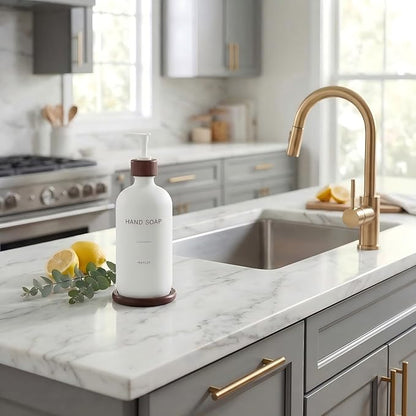 Glass Soap Dispenser, Refillable Hand Soap Dispenser with Tray, Suitable for Bathroom Soap Dispenser, Soap Dispenser for Kitchen Sink, Modern Home Decor. (White)