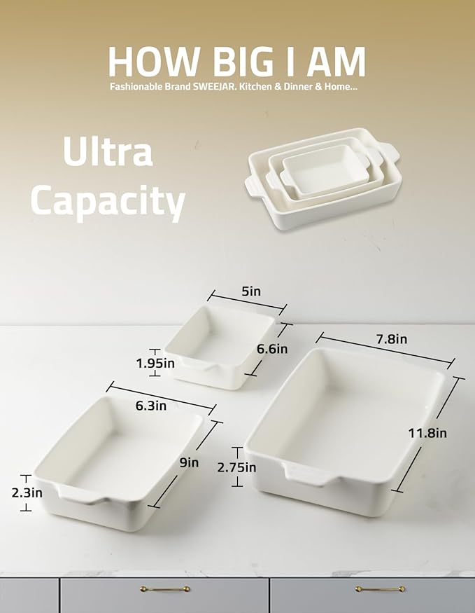 Sweejar Ceramic Bakeware Set, Rectangular Baking Dish for Oven Lasagna Pans for Cooking, Kitchen, Cake Dinner, Banquet and Daily Use, 11.8 x 7.8 x 2.76 Inches of Casserole Dishes (Yellow) - Image 4