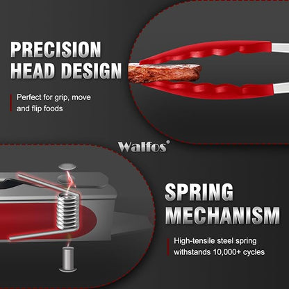 Walfos Kitchen Tongs - 7" 9" and 12" Heat Resistant Cooking Tongs, Stainless Steel and BPA Free Silicone Tips, Great for Cooking, Salad, Grilling, Turning, Dishwasher safe,set of 3 - Image 5