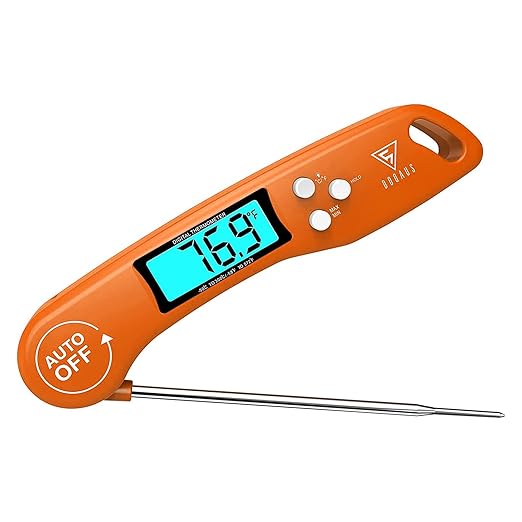 DOQAUS Digital Meat Thermometer, Instant Read Food Thermometer for Cooking with Backlit & Auto-Rotating Display, 4.6” Probe for Grilling, Baking, and Perfect BBQ - Orange by DOQAUS