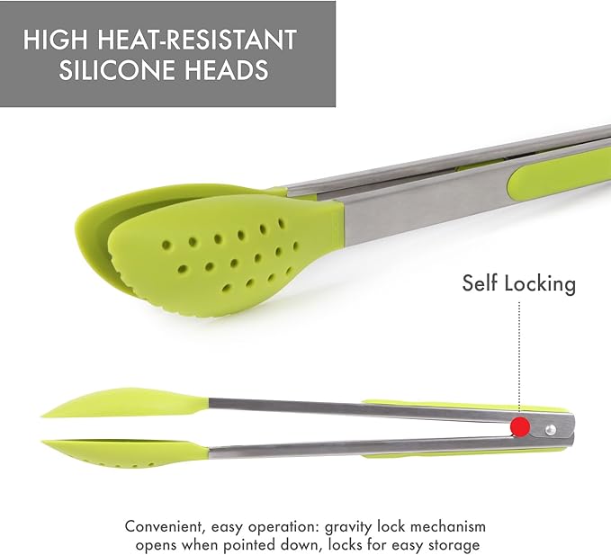 Dexas Spoon & Strain Tongs with Gravity open & Close Operation, 12", Green - Image 7