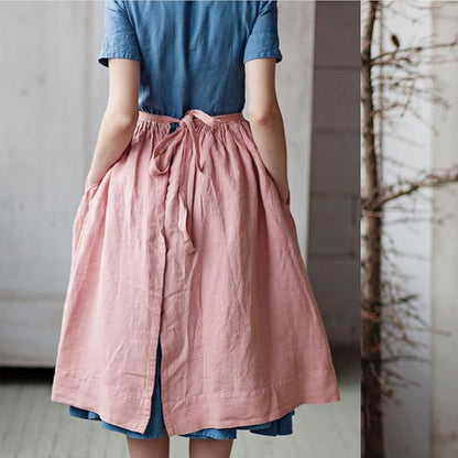 Cotton Linen Half Apron for Women Vintage Waist Apron Ruffle Plain Bright Color for Cooking Painting Artwork