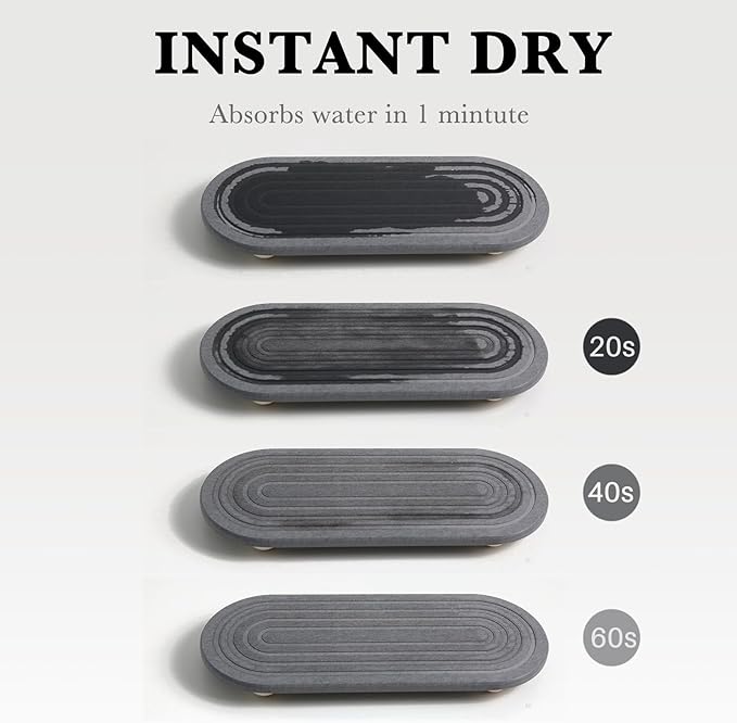 Instant Dry Sink Caddy Organizer – Water Absorbing Stone Tray for Kitchen Bathroom Countertop, Fast Drying Sink Caddy (with Wooden Feet and Natural Loofah, Gray) - Image 5