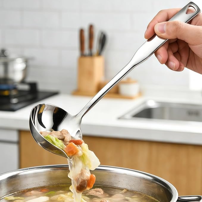 Kitchen Soup Ladle 304 Stainless Steel Punch Metal Luminous Ladell Spoons With Pour Spout Gravy Ladles for Serving,Cooking,Canning,11.8 inch - Image 8