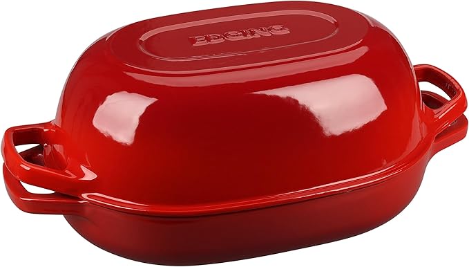 EDGING CASTING Enameled Cast Iron Oval Dutch Oven Pot with Lid, Dutch Oven for Sourdough Bread Baking, Bread Oven, Bread Dutch Oven, Oval Bread Pan, 7qt, Red