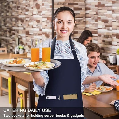 Jubatus 4 Pack Bib Aprons with 2 Pockets Cooking Chef Kitchen Apron for Women Men, Navy Blue - Image 5