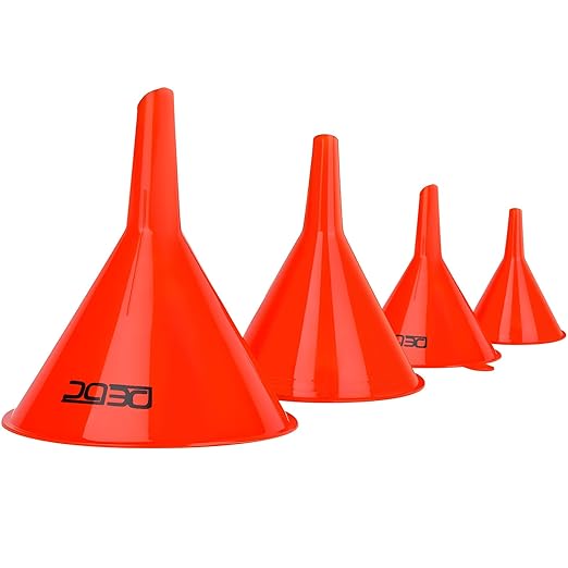DEDC Oil Funnels, Gas Funnels, Plastic Funnel Set for Car, Automotive, Kitchen, Mini Small Large Red (4pcs Gas Plastic Funnel) by DEDC