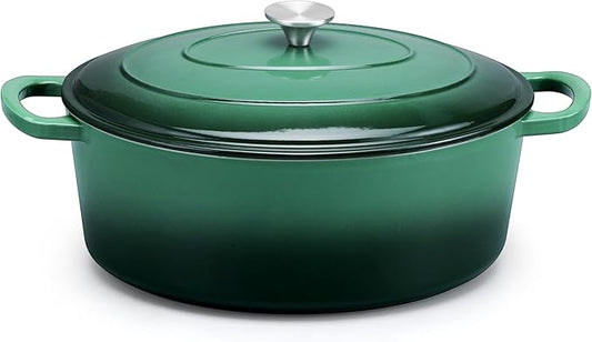 E-far 5QT Oval Dutch Oven Pot with Lid, Enameled Cast Iron Dutch Oven with Dual Handles, Heavy-Duty Cookware for Sourdough Bread Baking, Braising, Stews, Oven Safe & Easy Clean, Dark Green