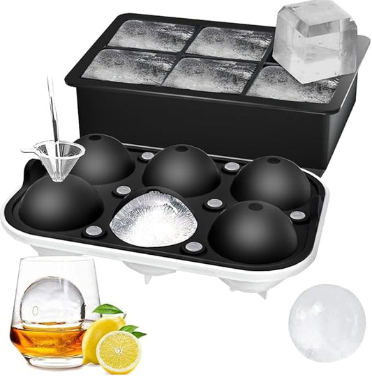 ROTTAY Ice Cube Trays (Set of 2), Sphere Ice Ball Maker with Lid & Large Square Ice Cube Maker for Whiskey, Cocktails and Homemade, Keep Drinks Chilled Black by Rottay