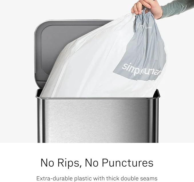 simplehuman Code Q 200 Count Custom Fit Liners, Drawstring Kitchen Trash Bags, One-by-One Mess-Free Dispense, Extra Thick & Double Seamed, 50% PCR Plastic, 50-65 Liter / 13-17 Gallon, White