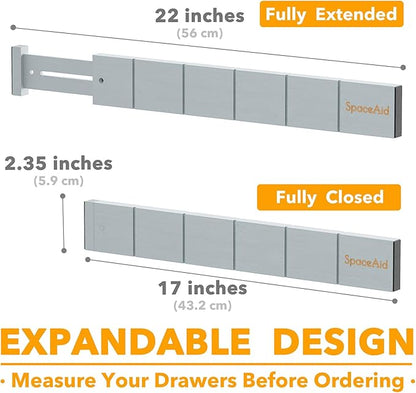 SpaceAid Bamboo Drawer Dividers with Inserts and Labels, Kitchen Adjustable Drawer Organizers, Expandable Organization for Home, Office, Dressers, 10 Dividers with 24 Inserts (17"-22" Gray) - Image 4