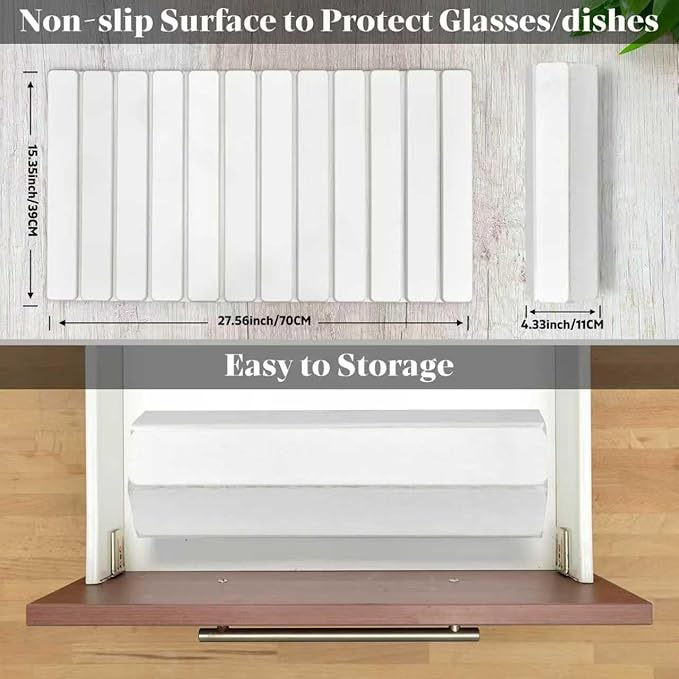 Large Stone Dish Drying Mats for Kitchen Counter, 28"(L)×16"(W), Fast Drying Collapsible Dish Drying Mat, Eco-Friendly Absorbent Diatomaceous Earth Mats for Dishes Cups, Match Any Countertop - Image 2