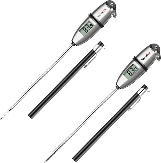 TempPro TP02S (2 Pack) Digital Food Thermometer for Cooking Bread Baking Sourdough Liquids, Meat Thermometer Digital with Super Long Probe for Kitchen BBQ Candy Making Accessory (Previously ThermoPro) by TempPro