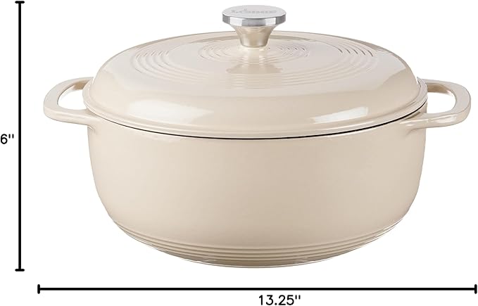 Lodge Essential Enamel Cast Iron Dutch Oven - Perfect for Bread Baking, Braising, Marinating & Slow Cooking - Features Moisture-Sealing Lid & Dual Handles - Kitchen Essentials - 6 Quarts - Sandalwood - Image 9