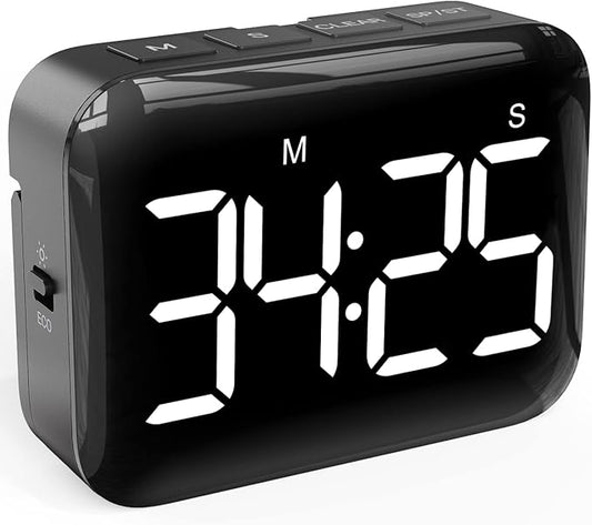 VOCOO Magnetic Kitchen Timer for Cooking with Count Up Countdown, Digital Timer Battery Powered with Large Display, 2 Brightness and Volume Levels for Classroom, Teacher, Kids (Dark Black) by Home