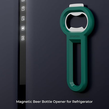 Linoroso Magnetic Bottle Opener Pop Can Opener for Refrigerator, Beer Bottle Opener and Soda Can Opener with Cap Catcher, Portable Beer Opener for Bartender, Home, Restaurant, Bar Tools, 1 Pack, Green