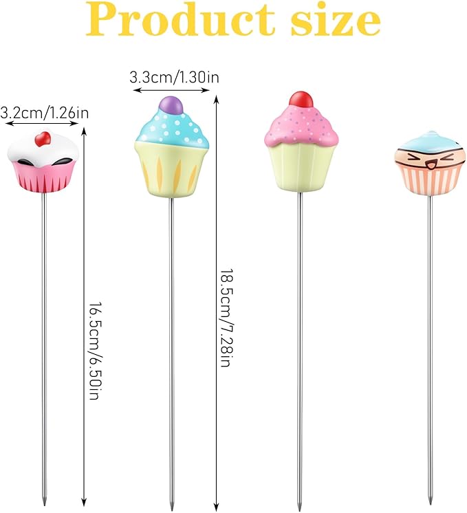 4 Pcs Stainless Steel Cake Testing for Baking, 7.3“, 6.5" Length Cake Testing Sticks, Cute Dessert Decor Cake Test Baking Stick for Cupcakes,Bread,Pastry,Cookie,Brownies
