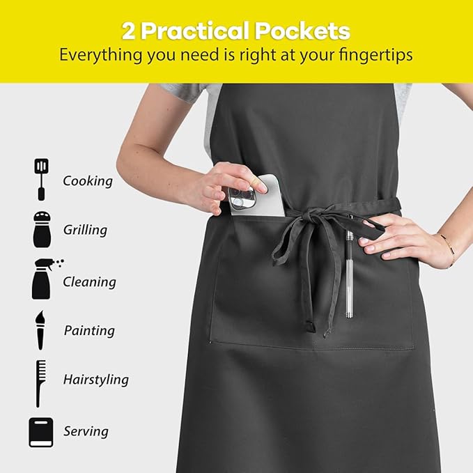 ROTANET Extra Large Apron for Men Adjustable Bib Aprons with 2 Pockets Cooking Kitchen Women Chef Water & Oil Resistant - Image 4