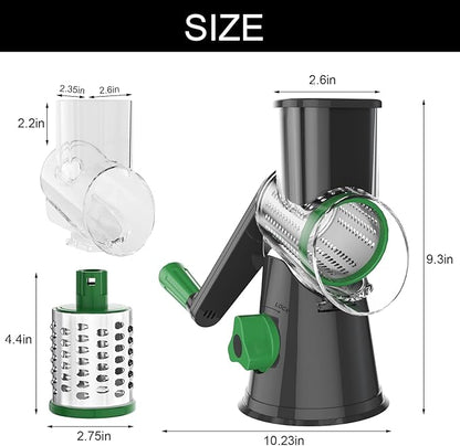 Cambom Rotary Cheese Grater Hand Crank Cheese Shredder for Fresh Cheese, Vegetable, Nuts,Non-slip Suction Base, Free Cleaning Brush Three Blades, Grey and Green - Image 8