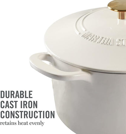 MARTHA STEWART Gatwick 7-Quart Enamel Cast Iron Dutch Oven – Linen White With Gold – Heavy-Duty Dutch Oven for Slow Cooking, Braising & Baking - Image 7