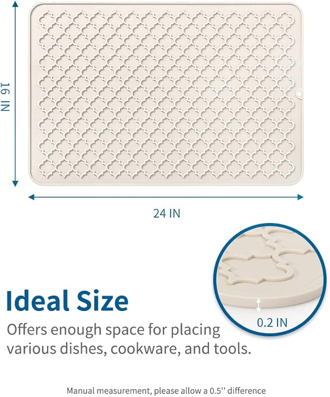 AMOAMI-Dish Drying Mats for Kitchen Counter-Silicone Dish Drying Mat-Kitchen Dish Drying Pad Heat Resistant Mat-Kitchen Gadgets Kitchen Accessories Kitchen Small Appliances(16" x 24", BEIGE) - Image 6