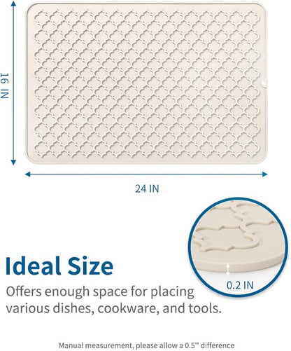 AMOAMI-Dish Drying Mats for Kitchen Counter-Silicone Dish Drying Mat-Kitchen Dish Drying Pad Heat Resistant Mat-Kitchen Gadgets Kitchen Accessories Kitchen Small Appliances(16" x 24", BEIGE) - Image 6