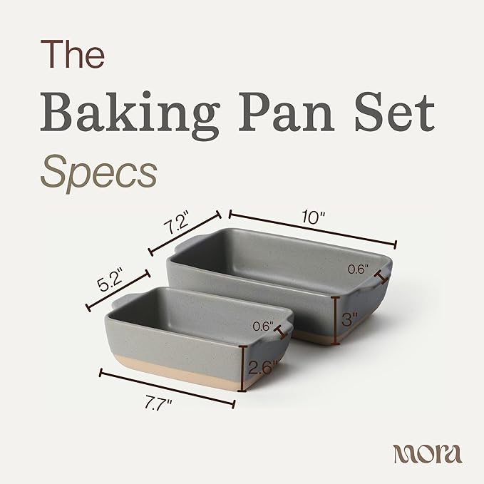 Mora Ceramic Set of 2 Baking Dishes For Casserole, Banana Bread, Brownies, Broiling, Roasting, and Baking. 7x11 in and Loaf Pans - Porcelain Serving Bakeware from Oven to Table. Freezer Safe - Peppercorn - Image 2