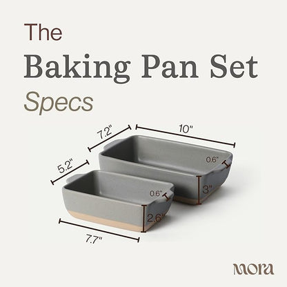 Mora Ceramic Set of 2 Baking Dishes For Casserole, Banana Bread, Brownies, Broiling, Roasting, and Baking. 7x11 in and Loaf Pans - Porcelain Serving Bakeware from Oven to Table. Freezer Safe - Peppercorn - Image 2