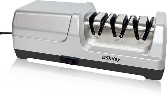 Electric Knife Sharpener for Kitchen – Professional 3-Stage 100% Diamond System with 20° Precision Angle, Fast Sharpening to Restore & Polish Chef Knives (Silver) by dskiley