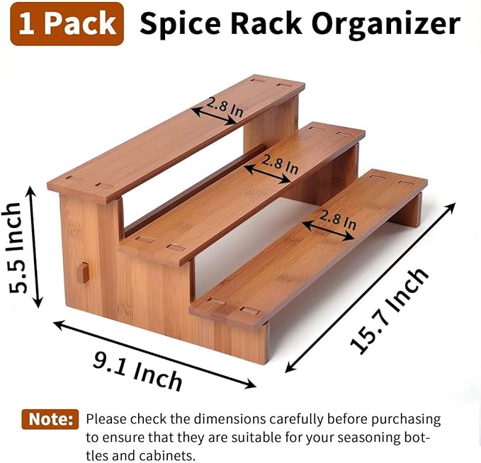 JinDoWin Cabinet Spice Organizer, Spice Organization for Cabinet, 3 Tier Spice Rack Organizer for Cabinet, Seasoning Organizer & Seasoning Rack, Kitchen Cabinet Organizer (1, Dark Bamboo) - Image 4