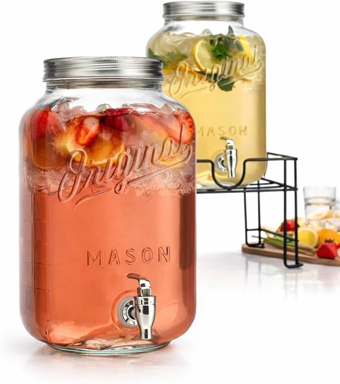 MosJos 2 GALLON Glass Drink Dispensers for Parties, 2 Pack Mason Jar Beverage Dispensers with Metal Stand, Glass Water Dispenser with Spigot, Laundry Detergent Dispenser - Image 9