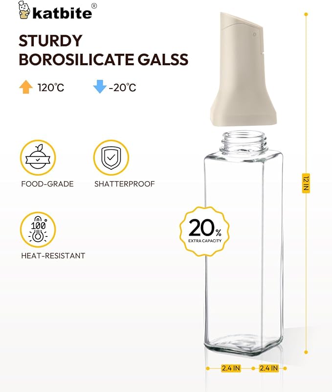 katbite 16oz Glass Olive Oil Dispenser Bottle for Kitchen Cooking - Leakproof Kitchen Essential with Precise Pouring Spout for Salad, Air Fryer, BBQ, Non-Stick Pans, Easy Refill and Use, Light Grey - Image 4