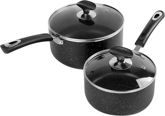 Nonstick Saucepan Set - 2 Quart and 3 Quart,Ultra Non Stick Sauce Pan Small Pot with Glass Lid,Great for Home Kitchen Restaurant,Black by RATWIA