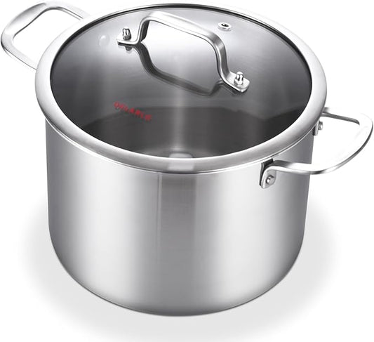 DELARLO Tri-Ply Stainless Steel 8 Quart Stock Pot, Heavy-Duty, All Stove Compatible, Up to 600℉ Soup Pot with Lid, 18/10 Induction Big Stockpot with Lids, Large Stainless Steel Induction for Cooking by DELARLOCOOKWARE