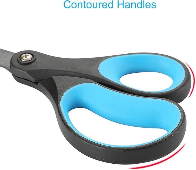 LIVINGO 2 Pack 8" Titanium Non-Stick Scissors, Professional Stainless Steel Comfort Grip, All-Purpose, Straight Office Craft Scissors for DIY(Blue/Black) - Image 3