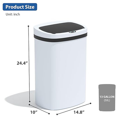 13 Gallon/50 L Kitchen Trash Can with Lid, Garbage Can with Touch-Free Lid, Cute Automatic Trash Can Bathroom Trash Bin, Motion Sensor Waterproof Trash Bin